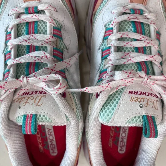 SKECHERS D'LITES WOMENS SNEAKERS MULTI ROSE, GREEN, RHINESTONE, GLITTERY-SN13146 - Picture 3 of 10